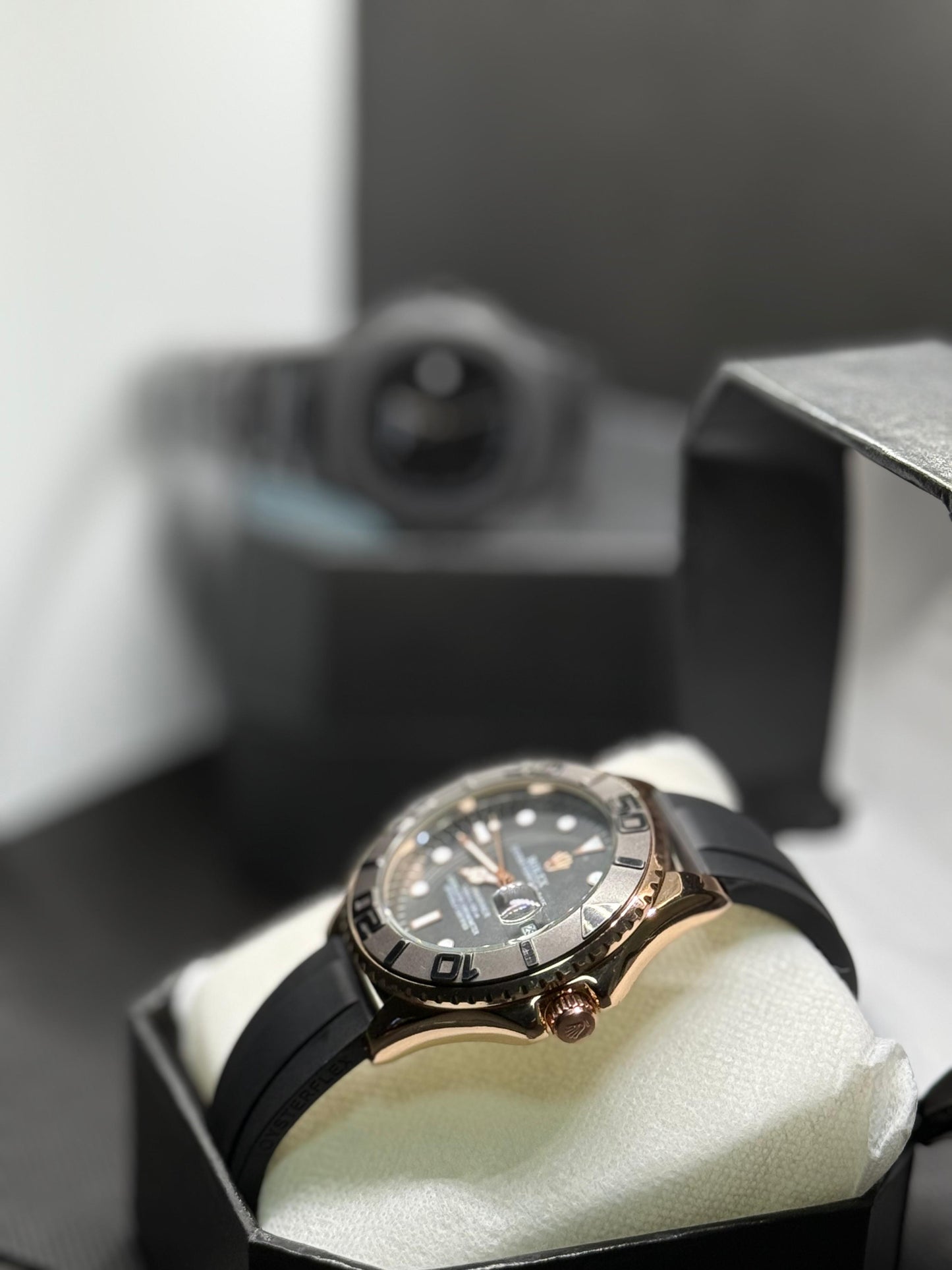 Luxury Rolex Submariner Black Dial with Rose Gold Case & Rubber Strap