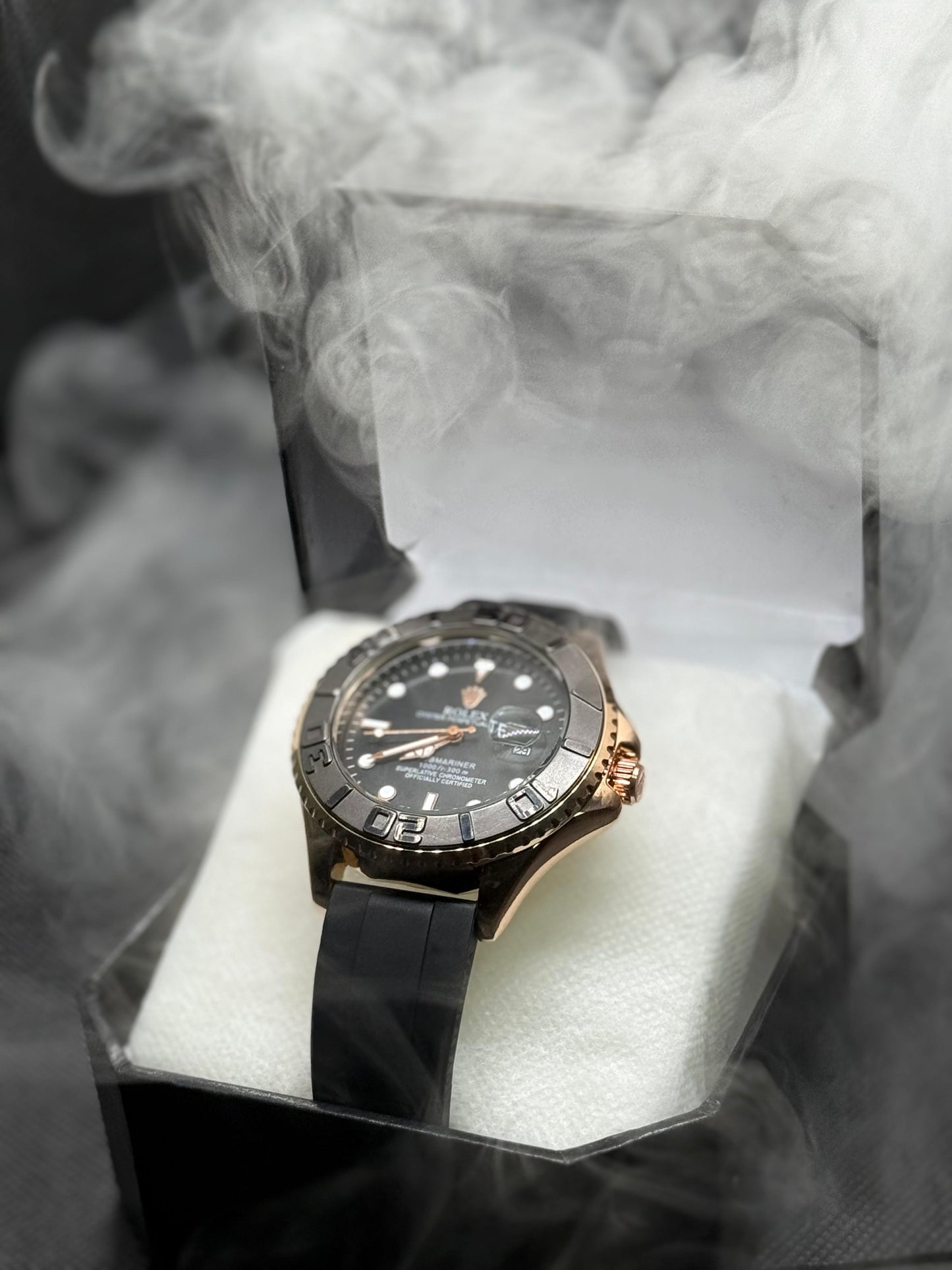 Luxury Rolex Submariner Black Dial with Rose Gold Case & Rubber Strap
