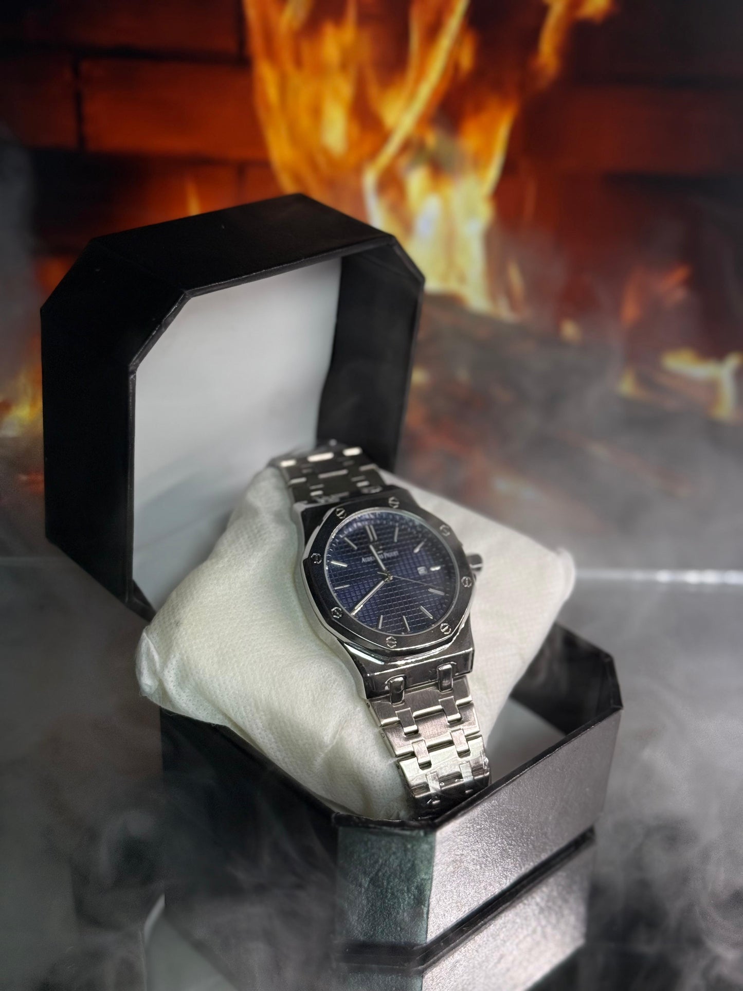 “Royal Oak Inspired Blue Dial Stainless Steel Luxury Watch”