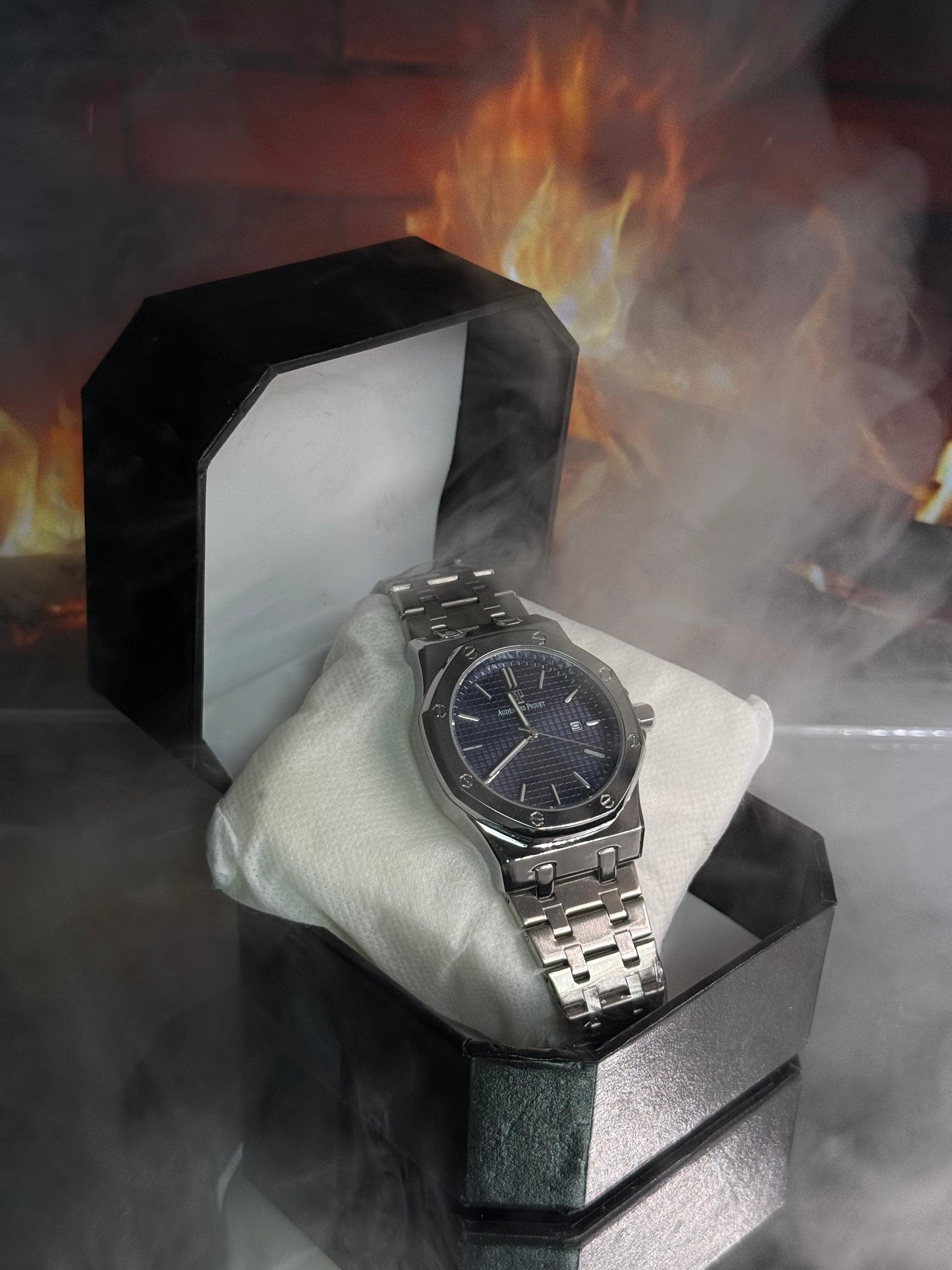 “Royal Oak Inspired Blue Dial Stainless Steel Luxury Watch”